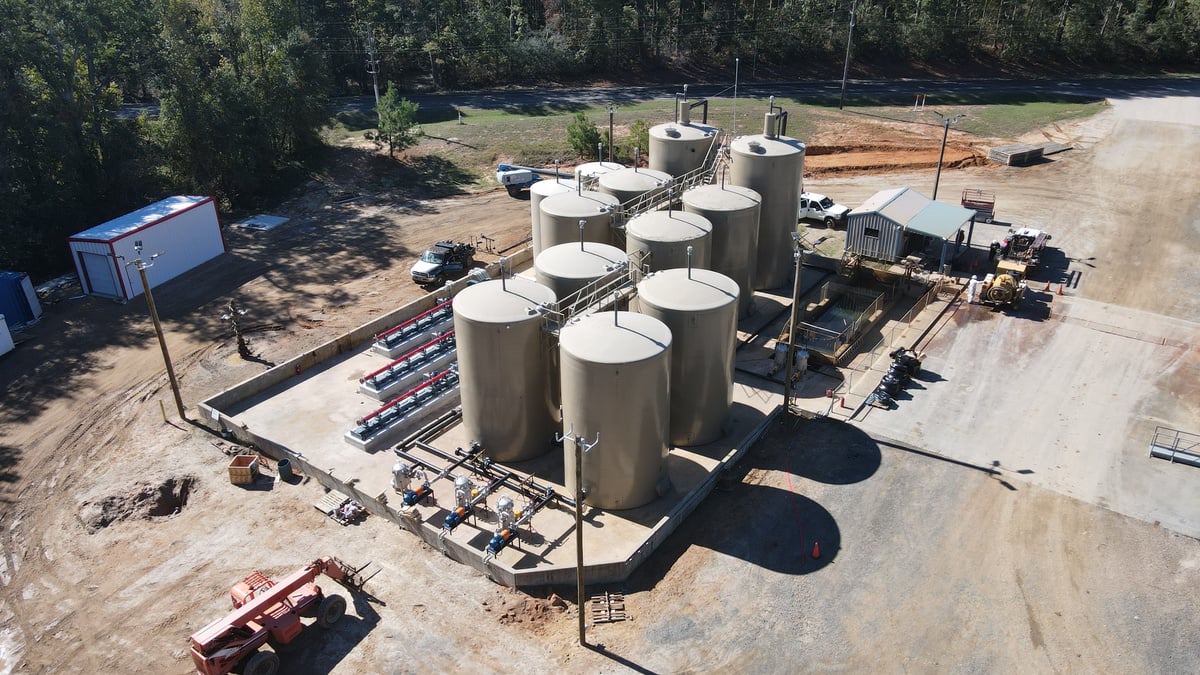 Aerial view of an oilfield facility